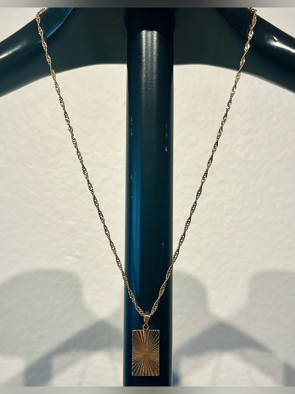 Gold Tone Rectangular Sunburst Pendant Necklace